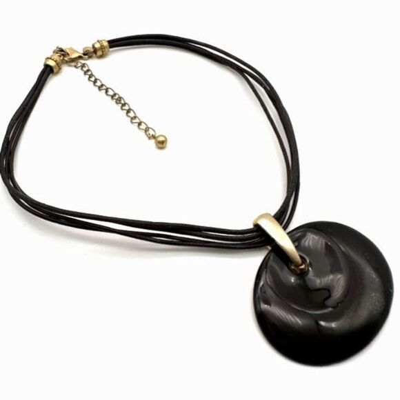 Chico’s leather multi cord layered enamel coated pendant necklace espresso brown - Picture 2 of 9